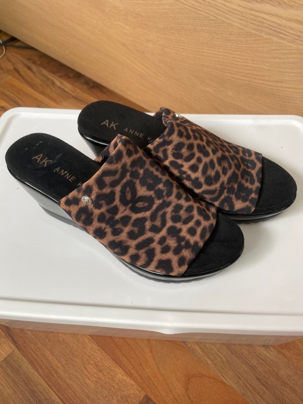 Anne Klein Leopard Slide Mules - Brown/Black
